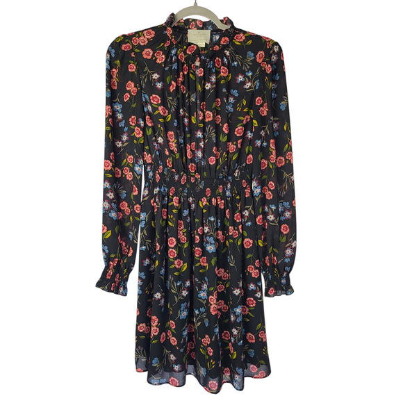 Kate Spade New York Meadow Smock Waist Floral Mini Dress Size XS - Picture 3 of 8